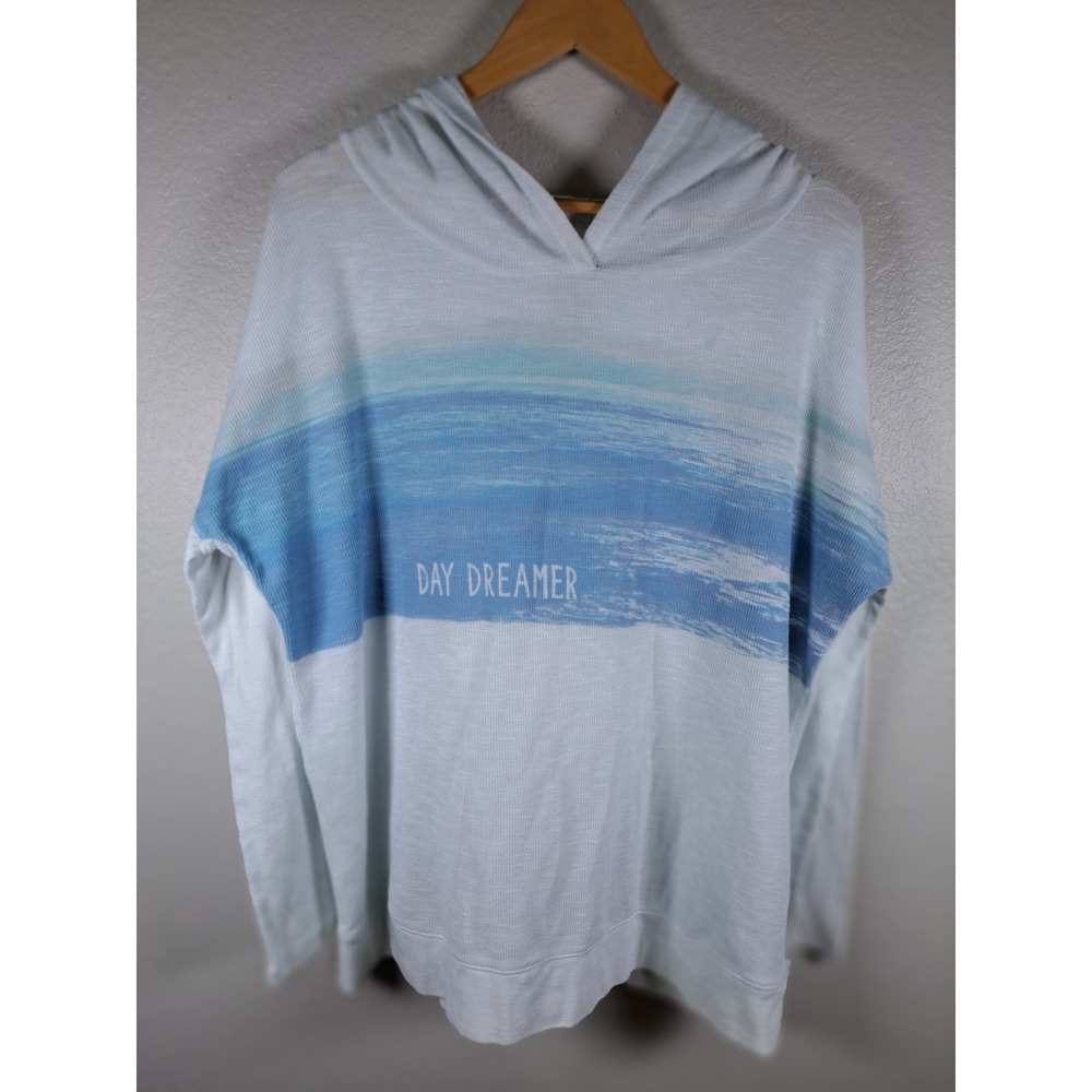 Sonoma Day Dreamer Hoodie XL Blue White Slub Knit Coastal Graphic Pullover